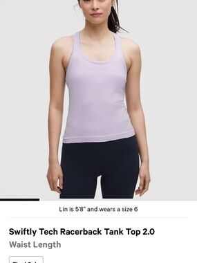 lululemon athletica swiftly tech racerback tank top 2.0 waist length